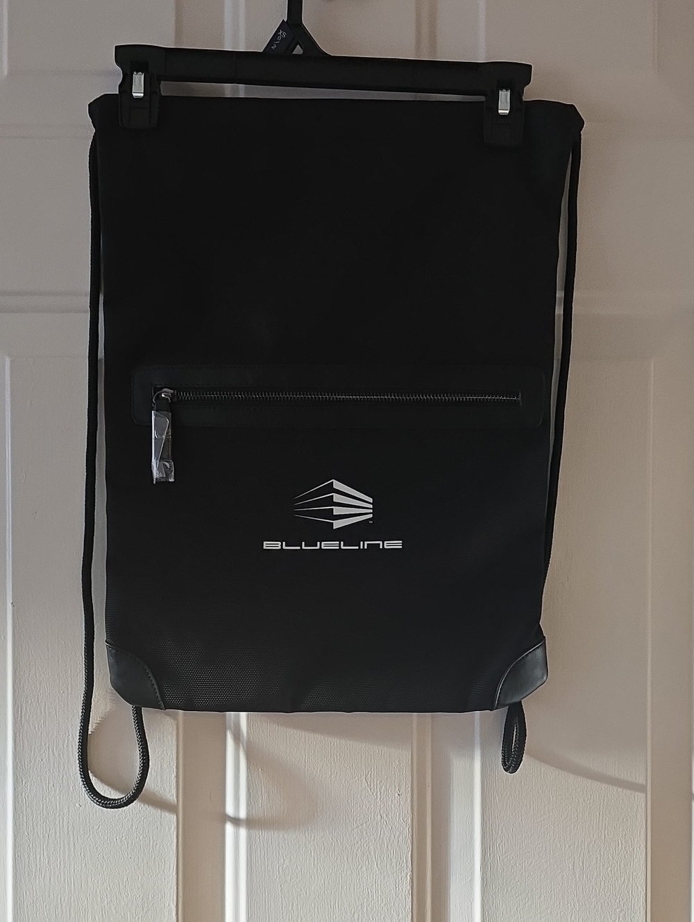 Black Drawstring Backpack with Front Zip Pocket